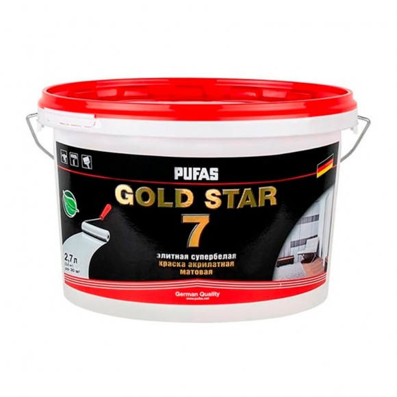Краска акрилатная супербелая Pufas Gold Star 7 основа А мороз. (2,7 л)