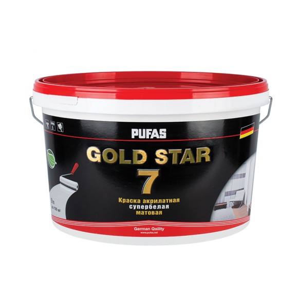Краска акрилатная Pufas Gold Star 7 основа D мат. мороз. (9 л)