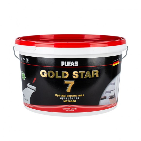 Краска акрилатная супербелая Pufas Gold Star 7 основа А мороз. (9 л)